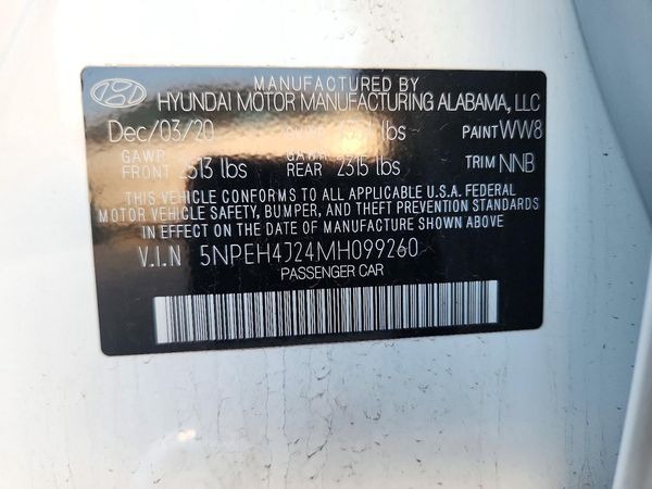 2021 HYUNDAI SONATA Limited — VINS