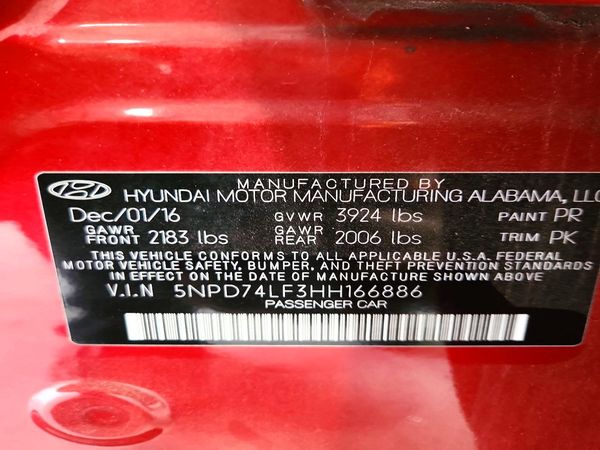 2017 HYUNDAI ELANTRA SE Base — VINS