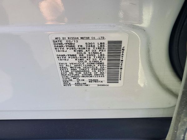 2012 INFINITI FX35 — VINS