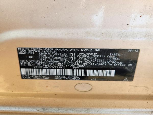 2012 TOYOTA RAV4 Standard — VINS