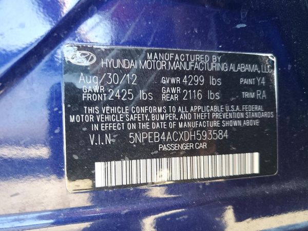 2013 HYUNDAI SONATA GLS/ GLS Popular — VINS