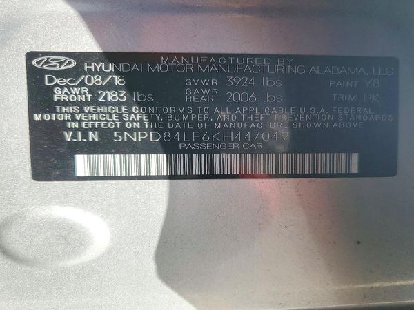 2019 HYUNDAI ELANTRA — VINS