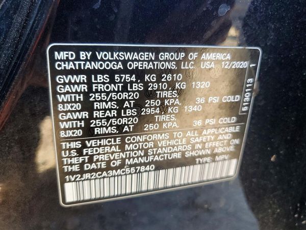 2021 VOLKSWAGEN ATLAS — VINS