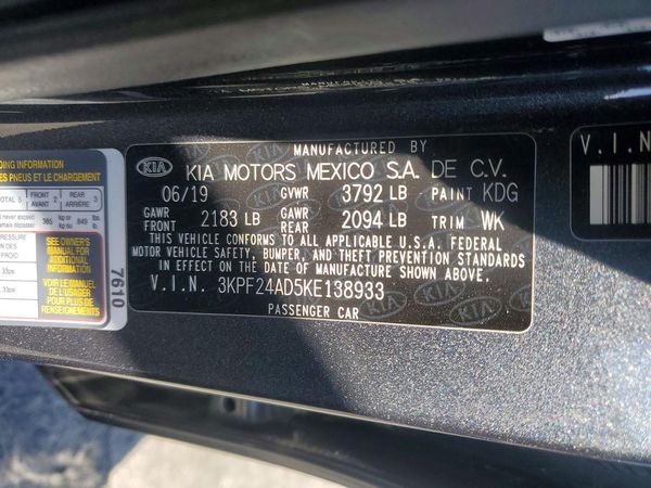 2019 KIA FORTE FE/LX/LXS — VINS