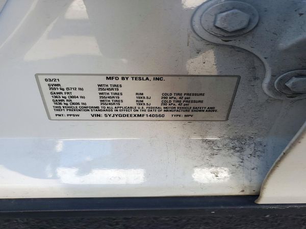 2021 TESLA MODEL Y — VINS