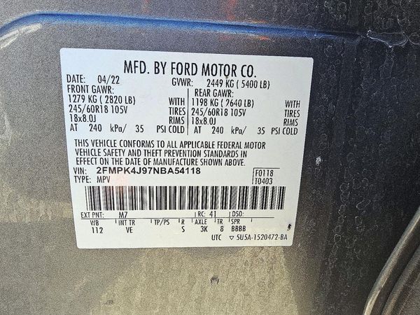 2022 FORD EDGE SEL — VINS