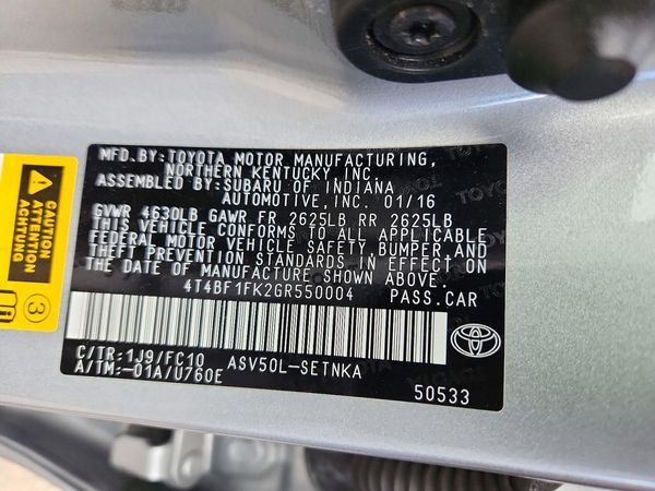 2016 TOYOTA CAMRY — VINS