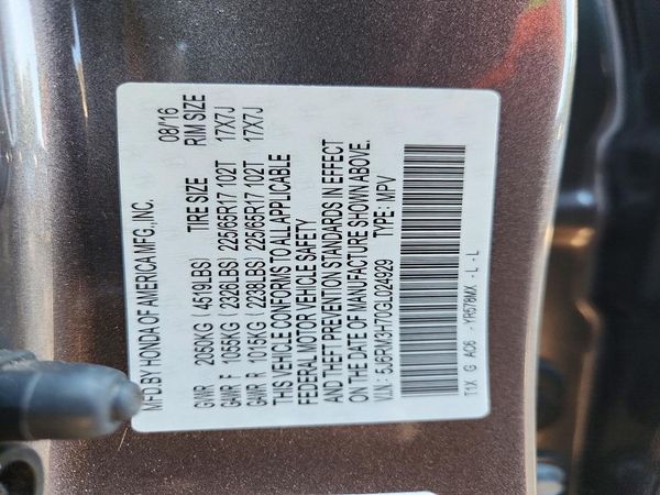 2016 HONDA CRV EX-L — VINS