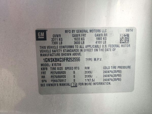 2015 CHEVROLET TAHOE LT — VINS