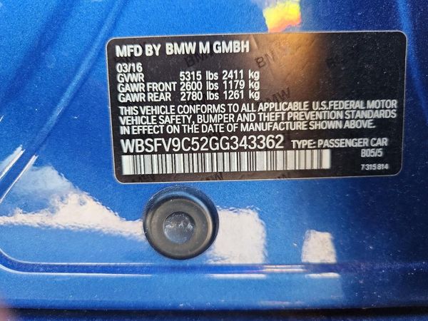 2016 BMW M5 — VINS