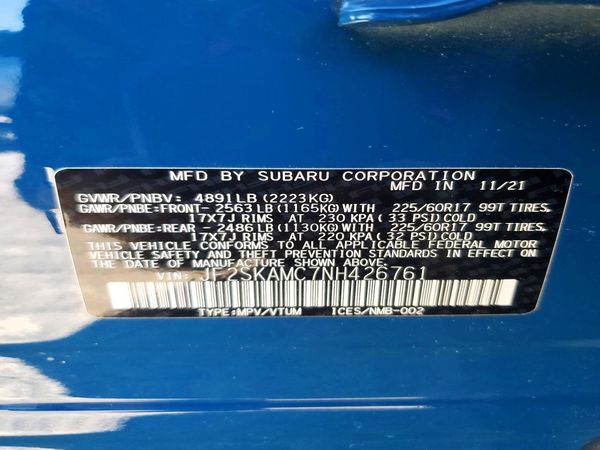 2022 SUBARU FORESTER Wilderness — VINS