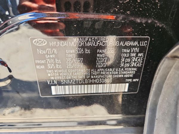 2017 HYUNDAI SANTA FE Sport Base — VINS