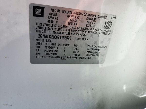 2016 CHEVROLET EQUINOX LTZ — VINS