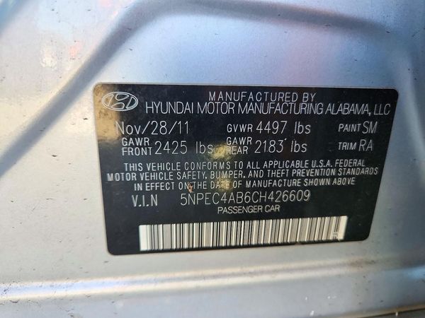 2012 HYUNDAI SONATA Middle level — VINS