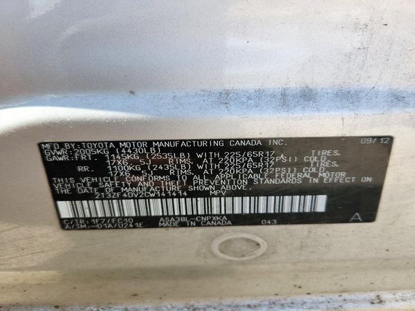 2012 TOYOTA RAV4 Standard — VINS
