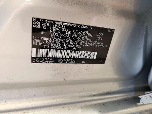 2012 TOYOTA RAV4 Standard — VINS
