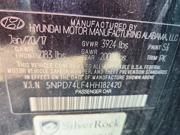 2017 HYUNDAI ELANTRA SE Base — VINS