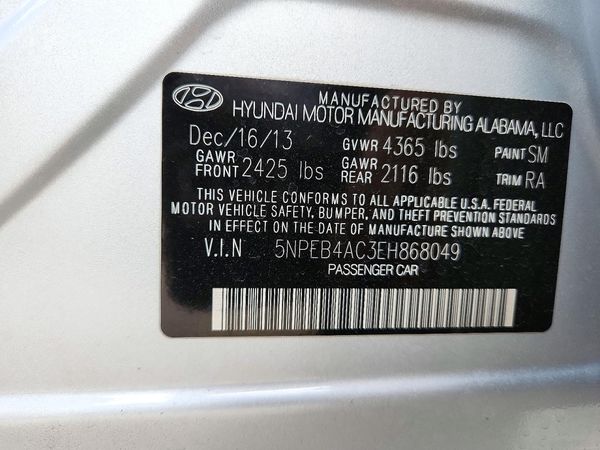 2014 HYUNDAI SONATA GLS/ GLS Popular — VINS