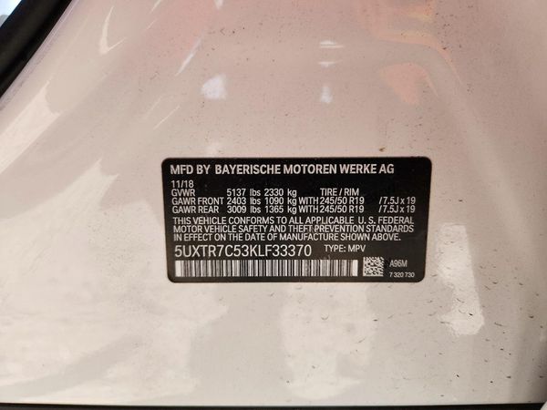 2019 BMW X3 sDrive30i — VINS