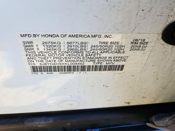 2019 ACURA MDX SH-AWD TECH 7P — VINS