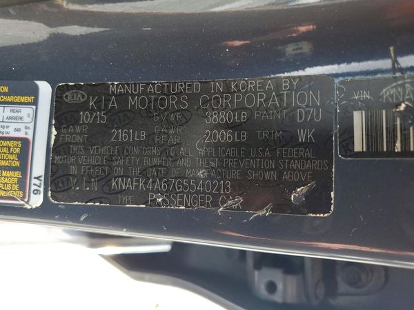 2016 KIA FORTE GL (Middle-Low Grade) — VINS