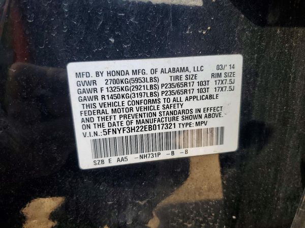 2014 HONDA PILOT LX — VINS