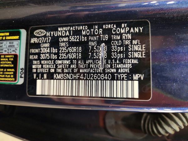 2018 HYUNDAI SANTA FE SE Premium pkg — VINS