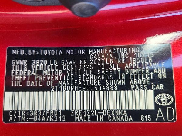2016 TOYOTA COROLLA L/LE — VINS