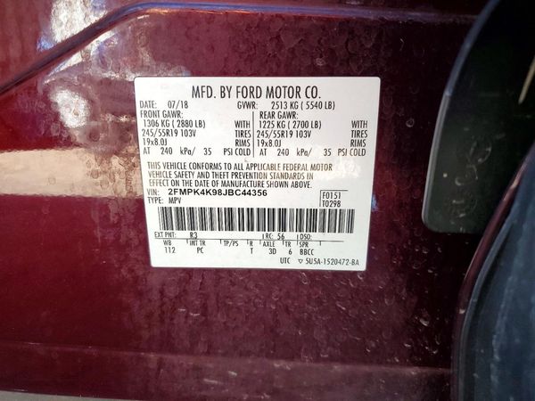 2018 FORD EDGE Titanium — VINS