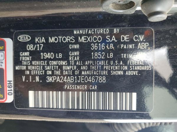 2018 KIA RIO LX, S — VINS