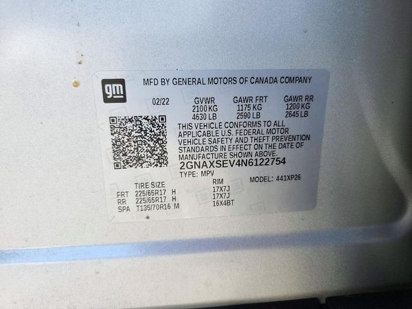 2022 CHEVROLET EQUINOX LS — VINS