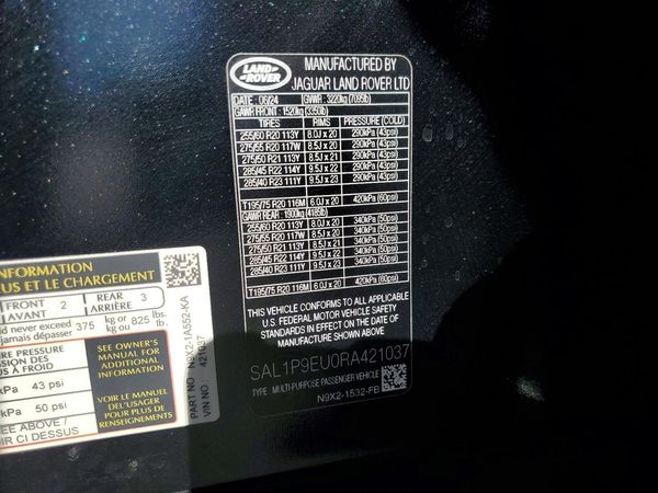 2024 LAND ROVER RANGE ROVER SPORT P360 SE — VINS