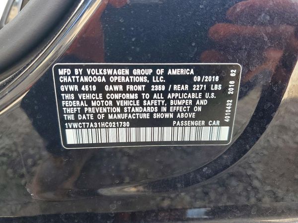 2017 VOLKSWAGEN PASSAT SEL Premium — VINS