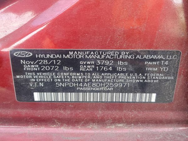2013 HYUNDAI ELANTRA — VINS