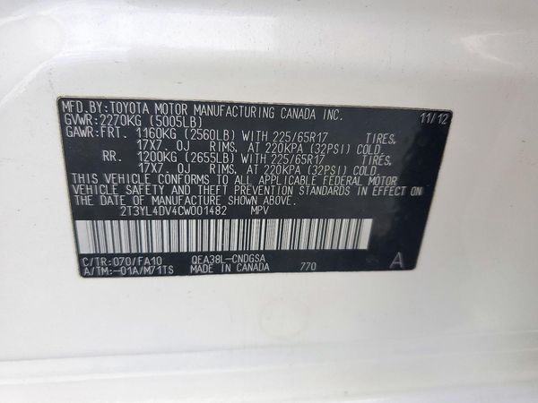 2012 TOYOTA RAV4 EV 2WD — VINS