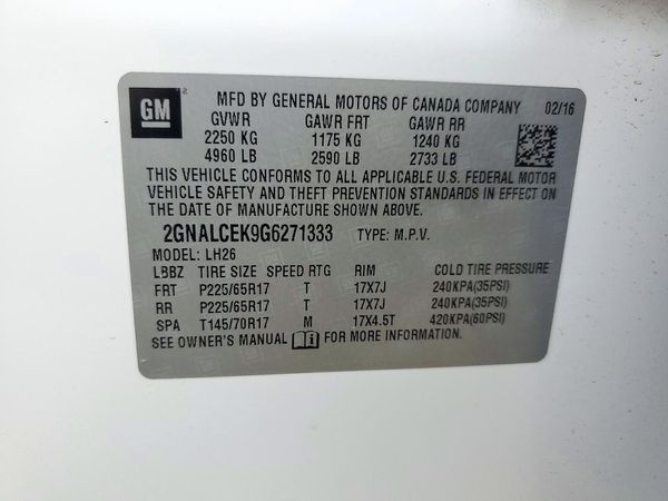 2016 CHEVROLET EQUINOX LT — VINS