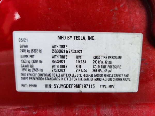 2021 TESLA MODEL Y — VINS