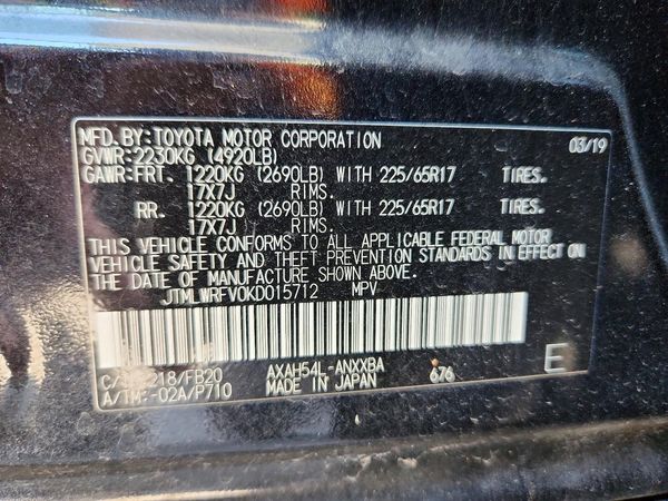 2019 TOYOTA RAV4 LE HV 4WD — VINS