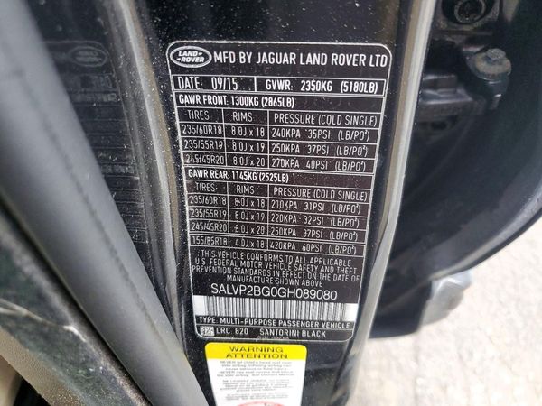 2016 LAND ROVER RANGEROVER SE — VINS