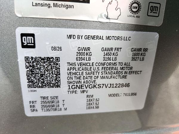 2027 CHEVROLET TRAVERSE LT — VINS
