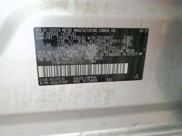 2012 TOYOTA RAV4 Standard — VINS