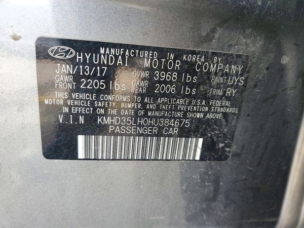 2017 HYUNDAI ELANTRA — VINS