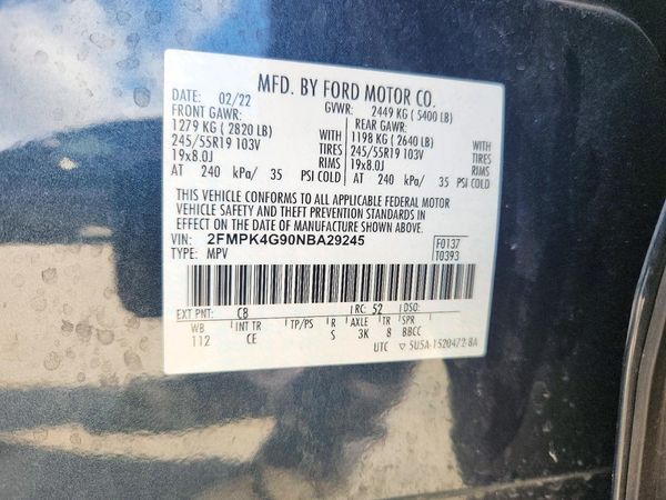 2022 FORD EDGE SE — VINS