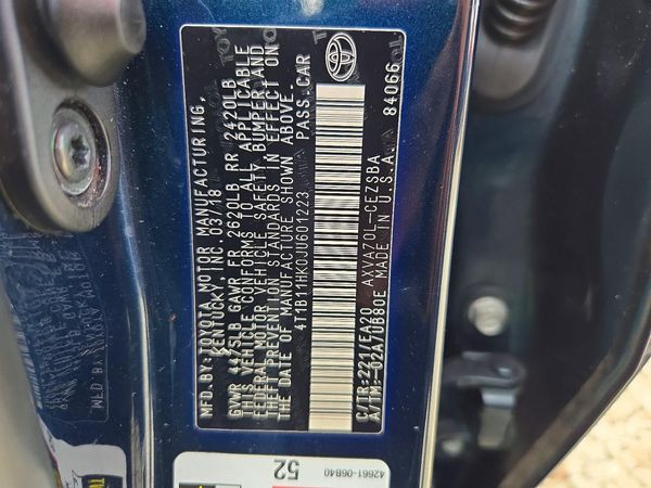 2018 TOYOTA CAMRY L/LE/SE/XLE — VINS