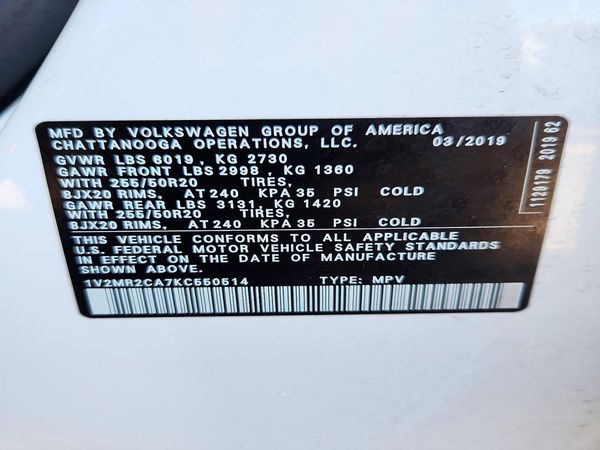 2019 VOLKSWAGEN ATLAS 4Motion SEL — VINS