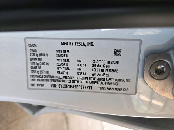 2023 TESLA MODEL 3 — VINS