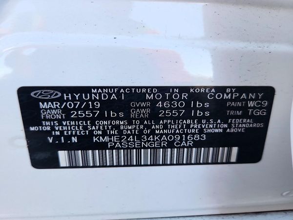 2019 HYUNDAI SONATA Hybrid SE — VINS