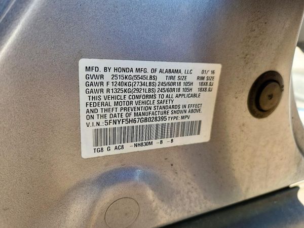 2016 HONDA PILOT EXL SENSING — VINS