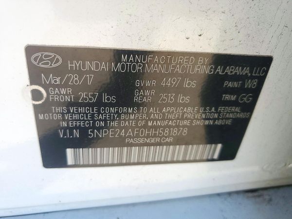 2017 HYUNDAI SONATA SE, Eco — VINS