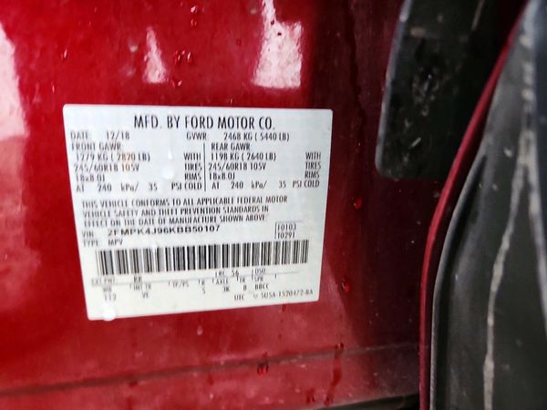 2019 FORD EDGE SEL — VINS